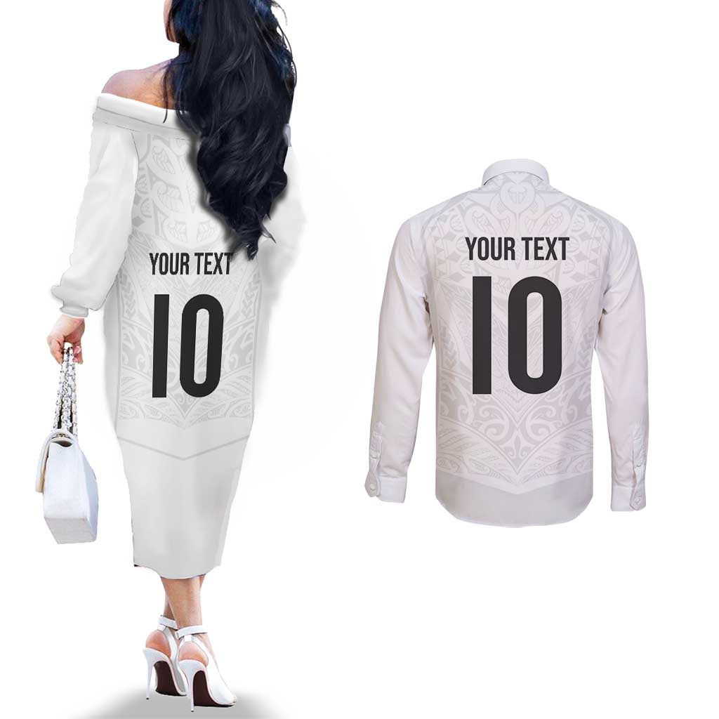 Custom New Zealand Football Couples Matching Off The Shoulder Long Sleeve Dress and Long Sleeve Button Shirt The Whites-Sporty T90 Style - Aussie Hoodie