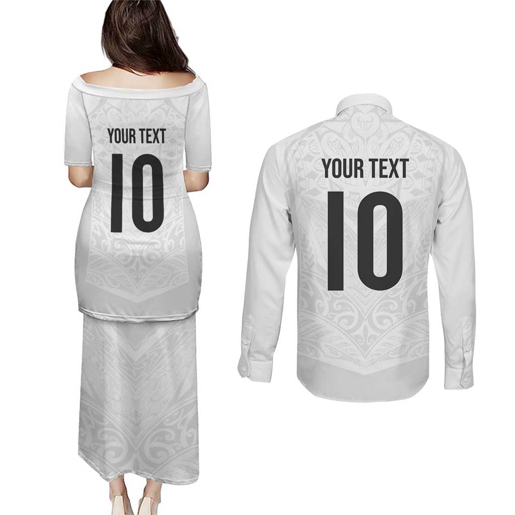 Custom New Zealand Football Couples Matching Puletasi and Long Sleeve Button Shirt The Whites-Sporty T90 Style - Aussie Hoodie