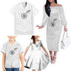 Custom New Zealand Football Family Matching Off The Shoulder Long Sleeve Dress and Hawaiian Shirt The Whites-Sporty T90 Style - Aussie Hoodie