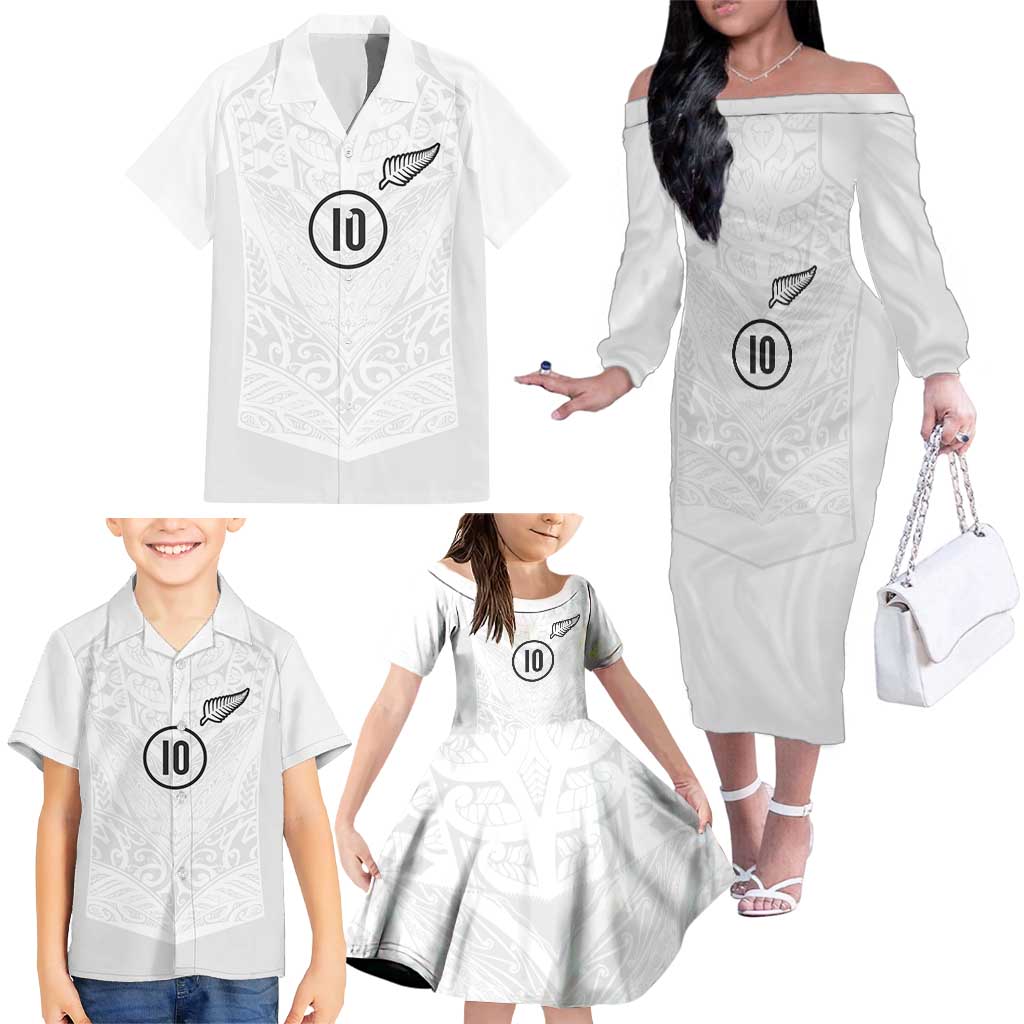 Custom New Zealand Football Family Matching Off The Shoulder Long Sleeve Dress and Hawaiian Shirt The Whites-Sporty T90 Style - Aussie Hoodie