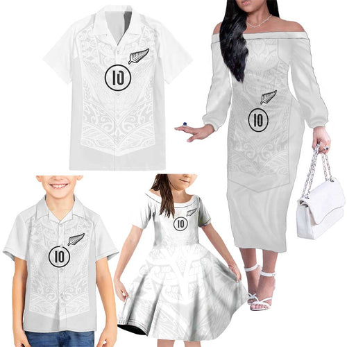 Custom New Zealand Football Family Matching Off The Shoulder Long Sleeve Dress and Hawaiian Shirt The Whites-Sporty T90 Style - Aussie Hoodie
