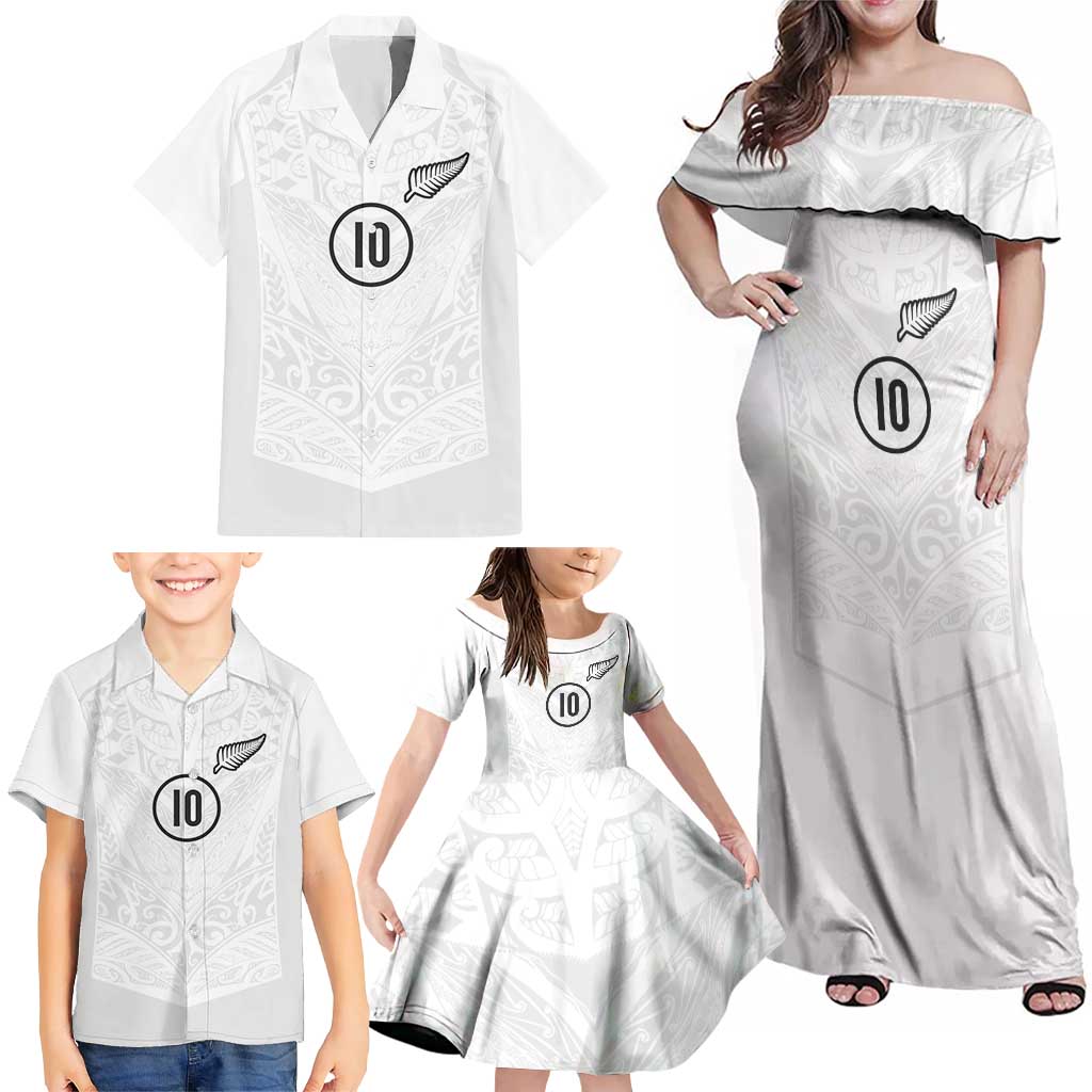 Custom New Zealand Football Family Matching Off Shoulder Maxi Dress and Hawaiian Shirt The Whites-Sporty T90 Style - Aussie Hoodie