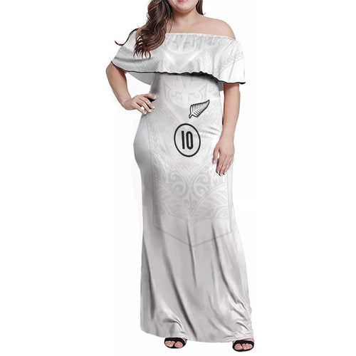 Custom New Zealand Football Family Matching Off Shoulder Maxi Dress and Hawaiian Shirt The Whites-Sporty T90 Style - Aussie Hoodie