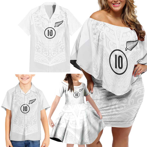 Custom New Zealand Football Family Matching Off Shoulder Short Dress and Hawaiian Shirt The Whites-Sporty T90 Style - Aussie Hoodie