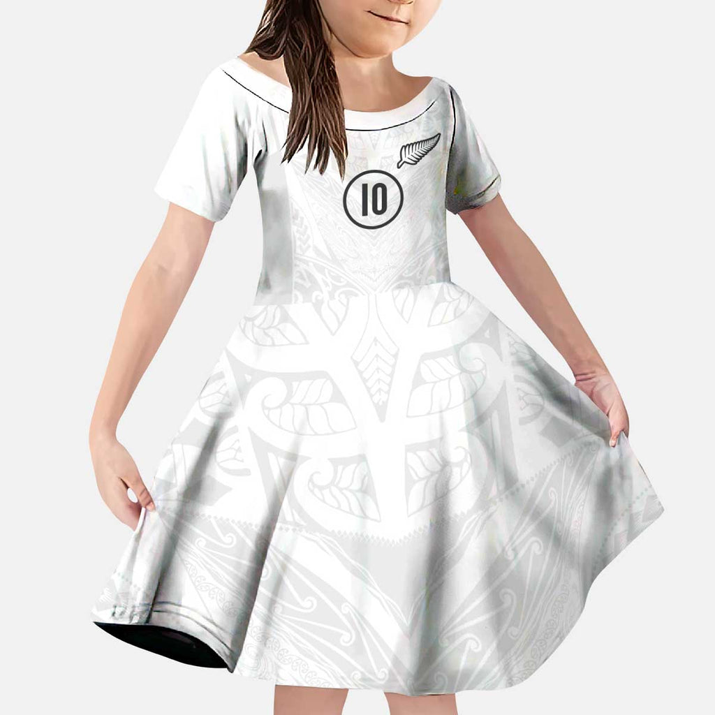 Custom New Zealand Football Kid Short Sleeve Dress The Whites-Sporty T90 Style - Aussie Hoodie