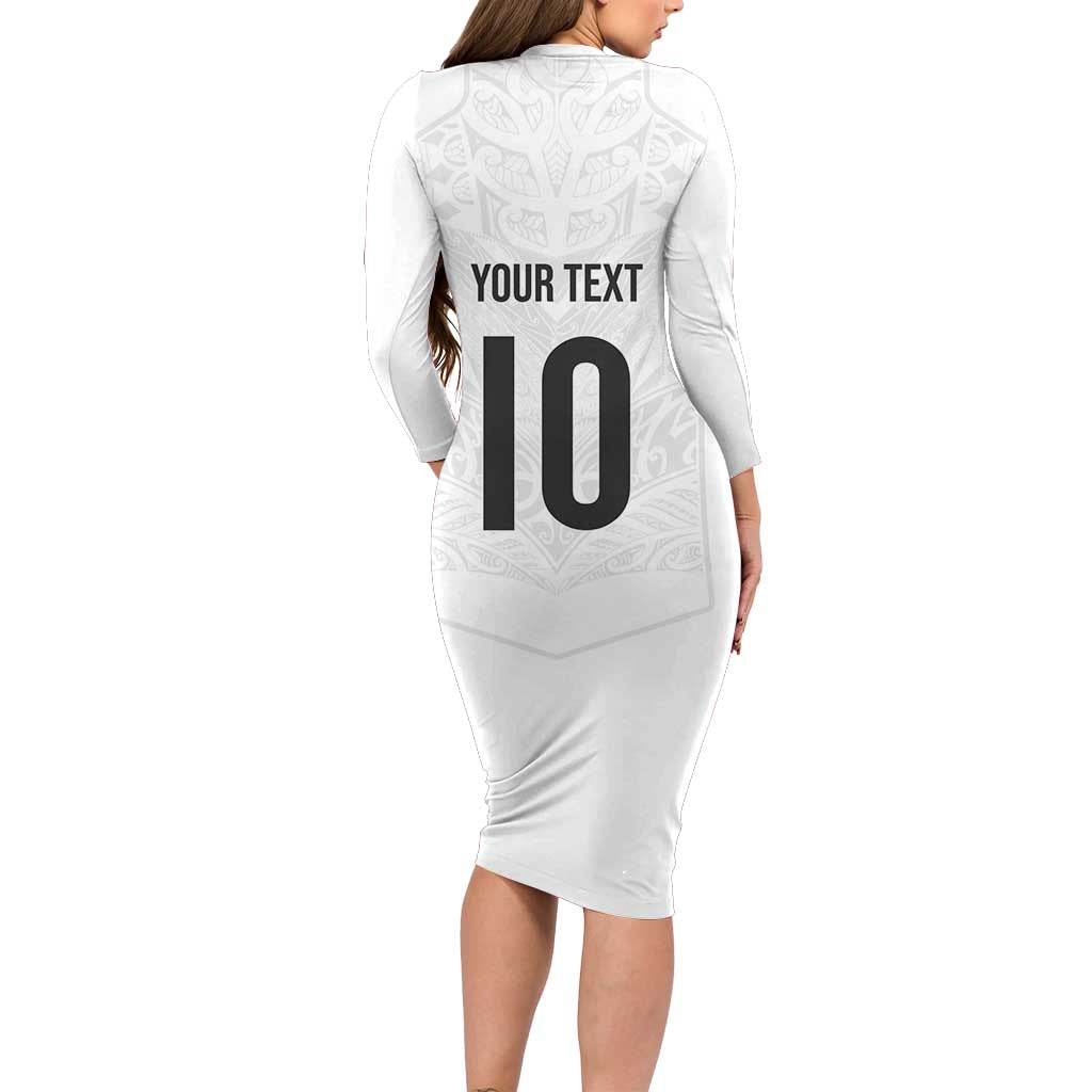 Custom New Zealand Football Long Sleeve Bodycon Dress The Whites-Sporty T90 Style - Aussie Hoodie