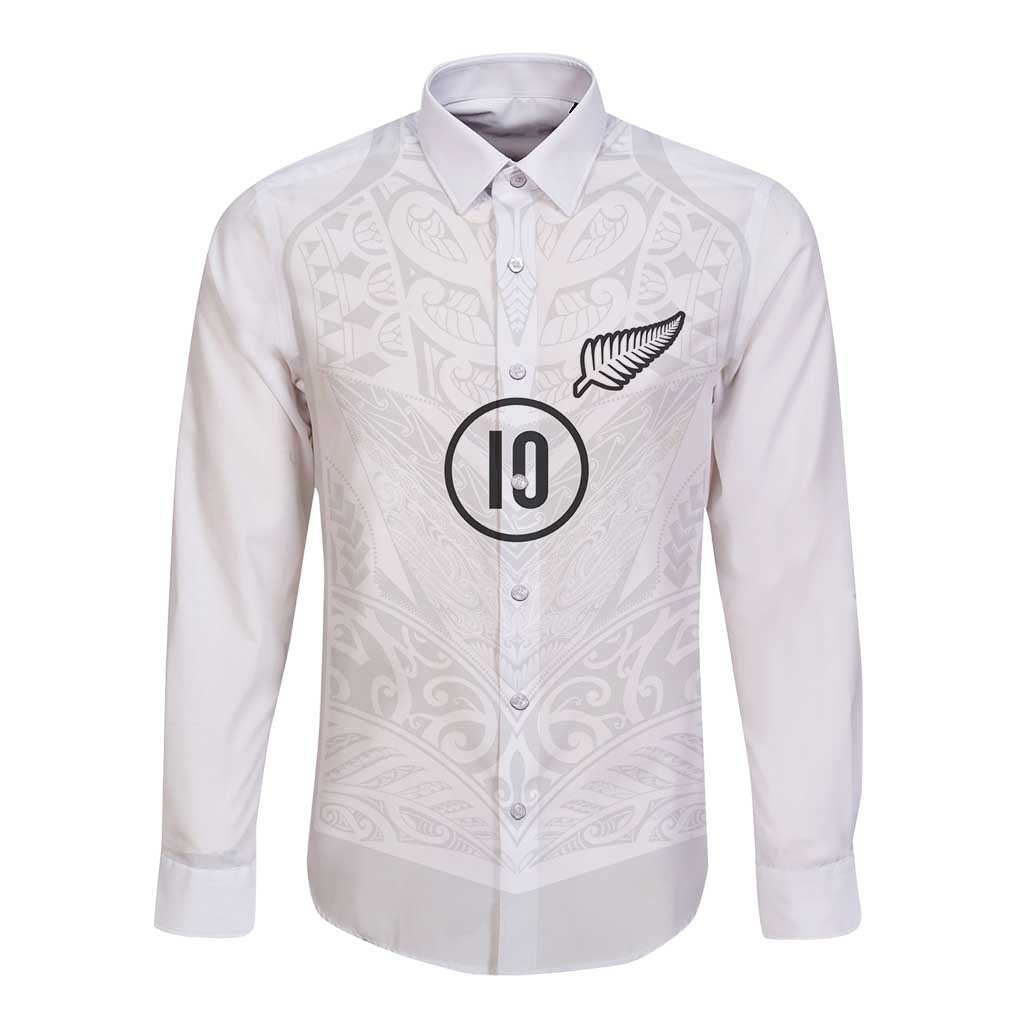 Custom New Zealand Football Long Sleeve Button Shirt The Whites-Sporty T90 Style - Aussie Hoodie