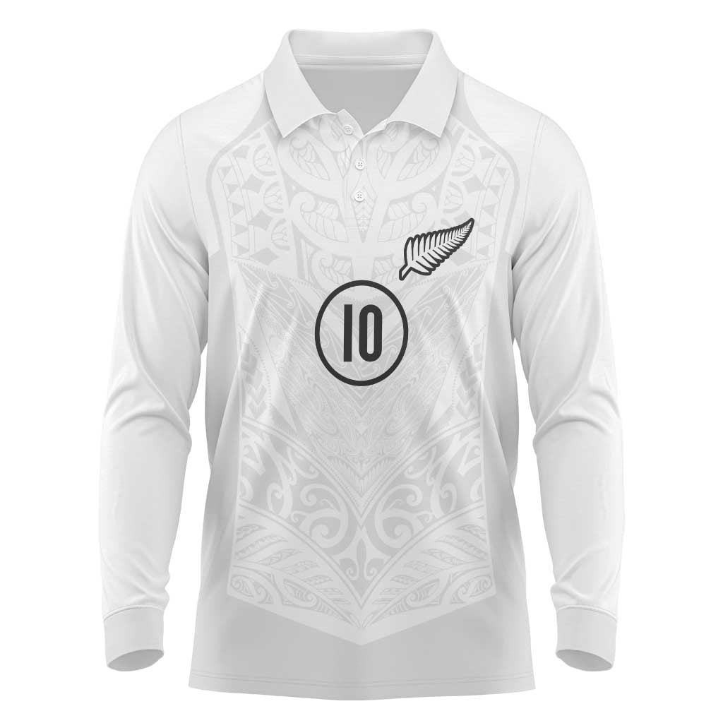Custom New Zealand Football Long Sleeve Polo Shirt The Whites-Sporty T90 Style - Aussie Hoodie