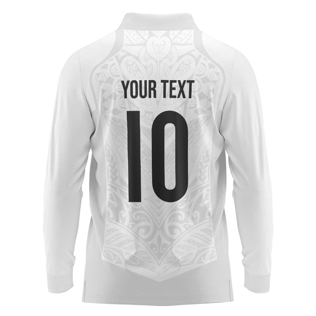 Custom New Zealand Football Long Sleeve Polo Shirt The Whites-Sporty T90 Style - Aussie Hoodie