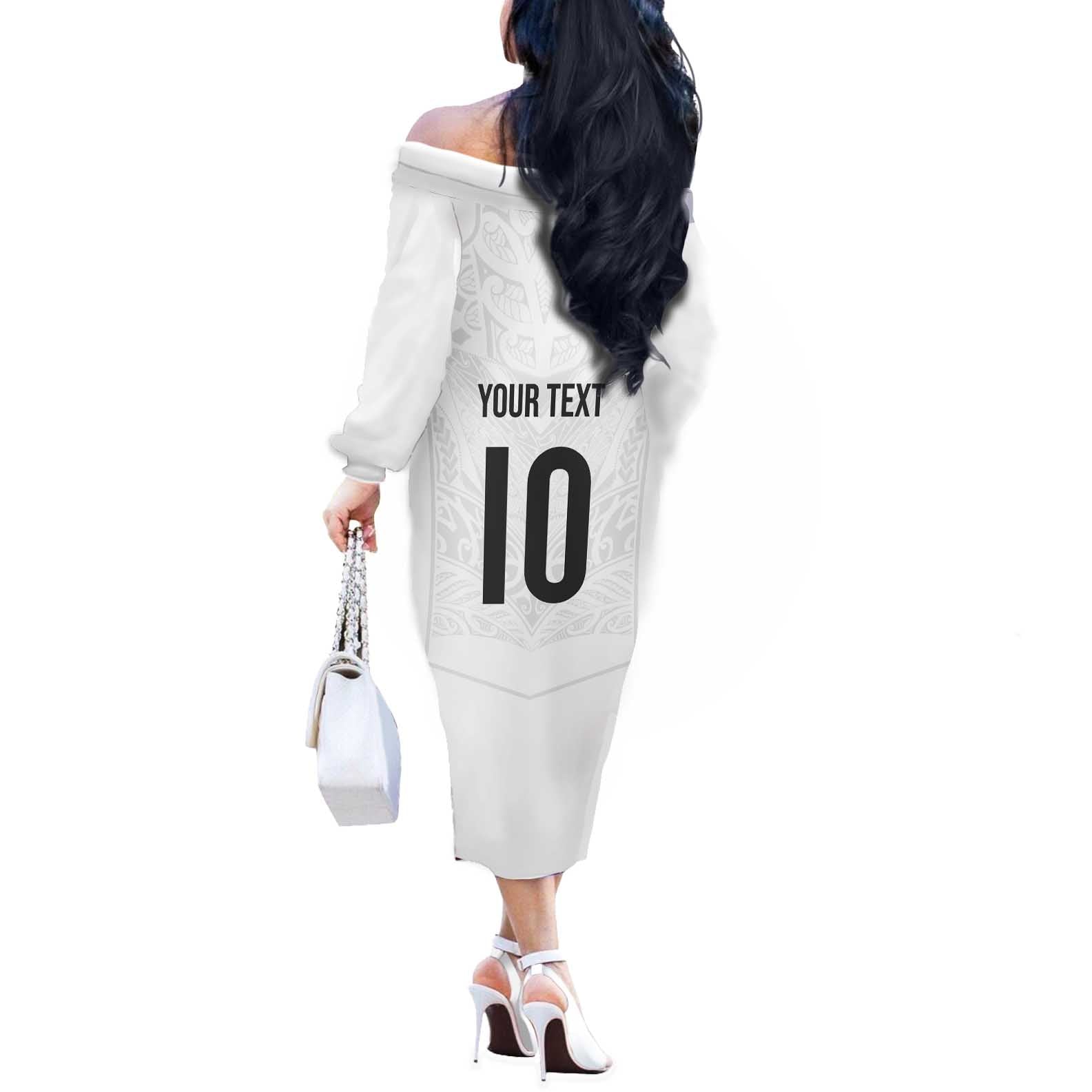 Custom New Zealand Football Off The Shoulder Long Sleeve Dress The Whites-Sporty T90 Style - Aussie Hoodie