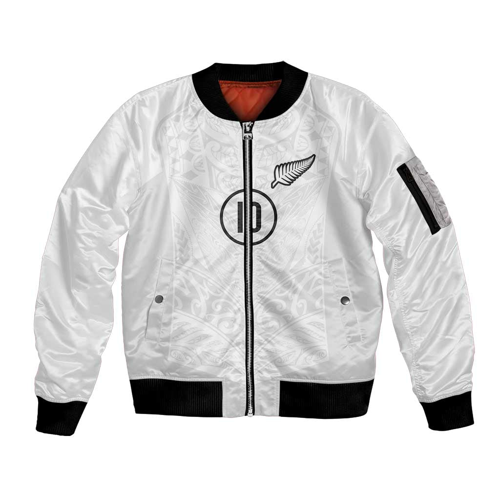 Custom New Zealand Football Sleeve Zip Bomber Jacket The Whites-Sporty T90 Style - Aussie Hoodie