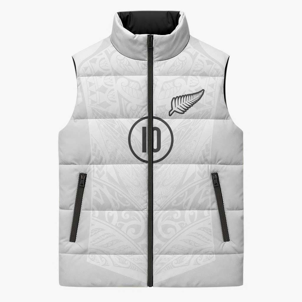 Custom New Zealand Football Sleeveless Puffer Jacket The Whites-Sporty T90 Style - Aussie Hoodie