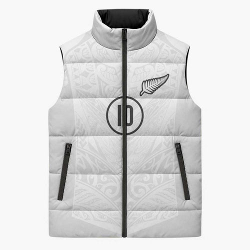 Custom New Zealand Football Sleeveless Puffer Jacket The Whites-Sporty T90 Style - Aussie Hoodie