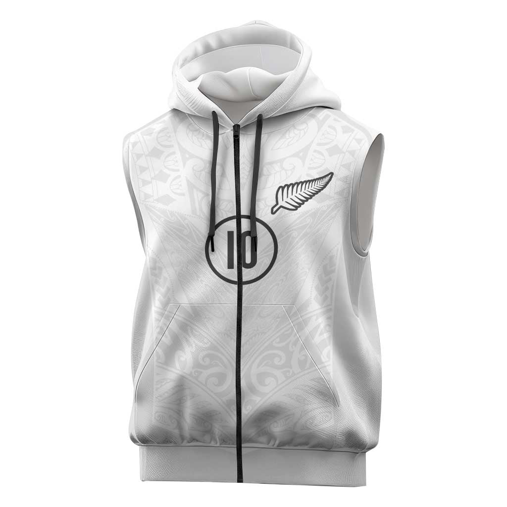 Custom New Zealand Football Sleeveless Zip Hoodie The Whites-Sporty T90 Style - Aussie Hoodie
