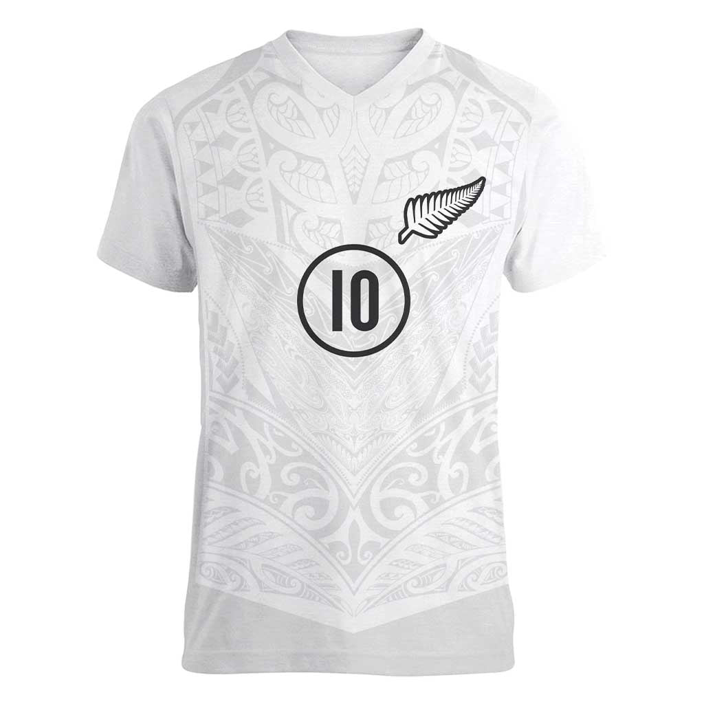 Custom New Zealand Football Women V-Neck T-Shirt The Whites-Sporty T90 Style - Aussie Hoodie