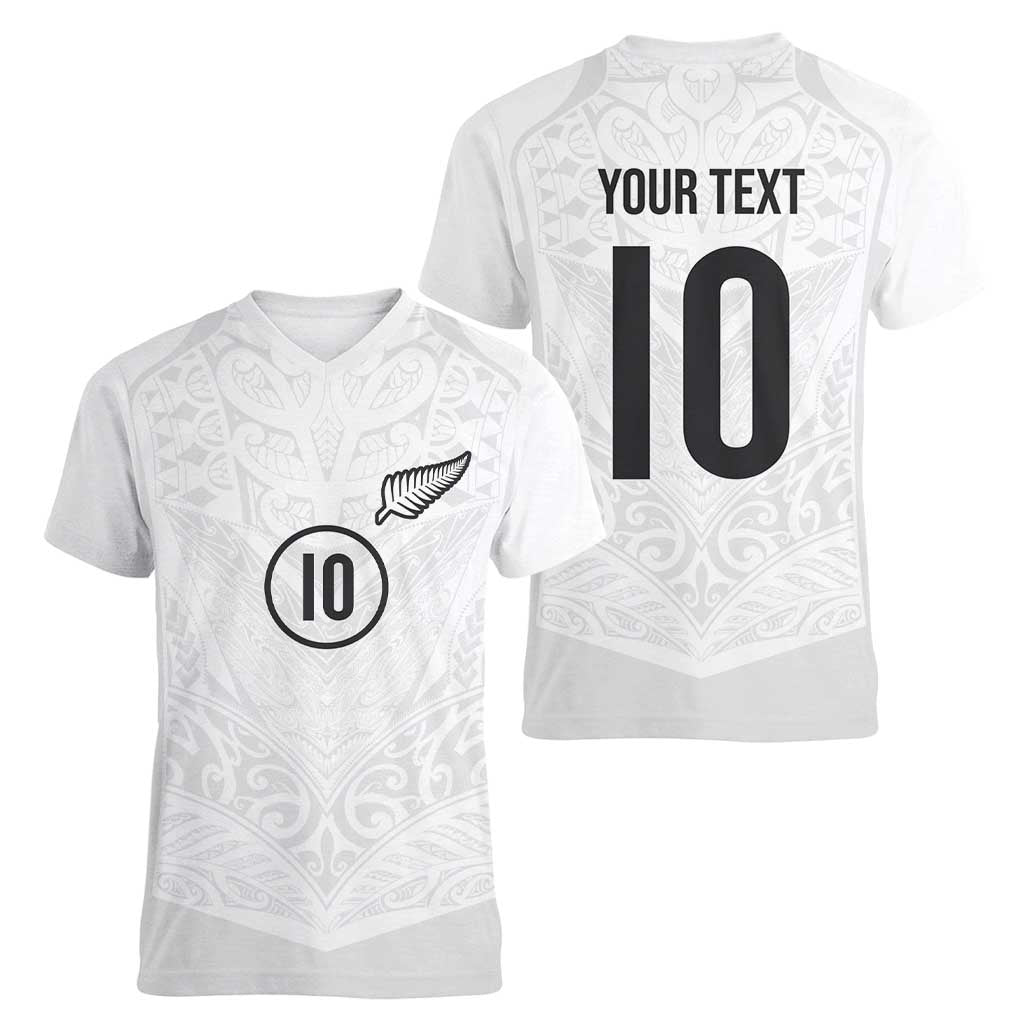Custom New Zealand Football Women V-Neck T-Shirt The Whites-Sporty T90 Style - Aussie Hoodie