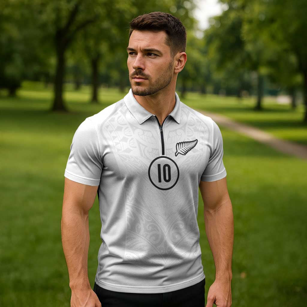 Custom New Zealand Football Zipper Polo Shirt The Whites-Sporty T90 Style - Aussie Hoodie