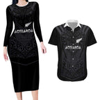 Custom Aotearoa Rugby Couples Matching Long Sleeve Bodycon Dress and Hawaiian Shirt The Blacks-Sporty T90 Style - Aussie Hoodie