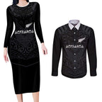 Custom Aotearoa Rugby Couples Matching Long Sleeve Bodycon Dress and Long Sleeve Button Shirt The Blacks-Sporty T90 Style - Aussie Hoodie