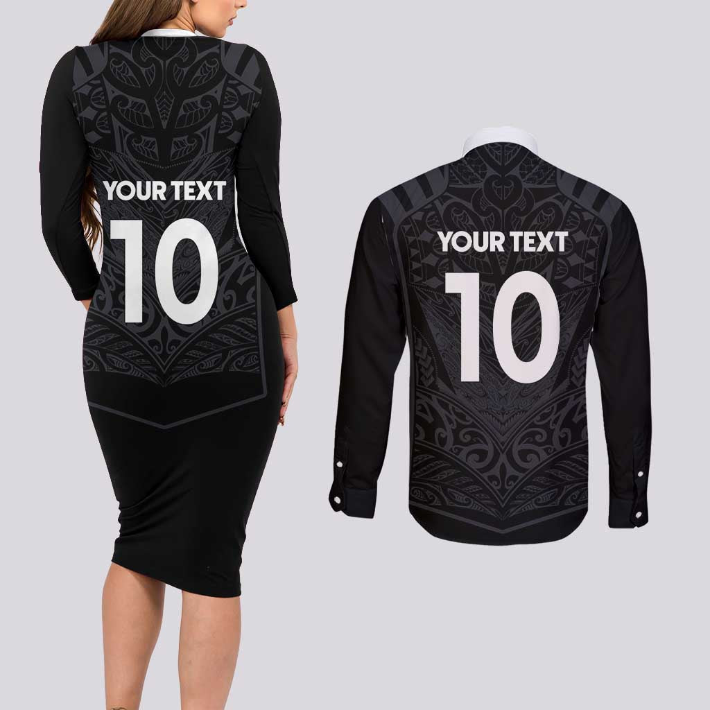 Custom Aotearoa Rugby Couples Matching Long Sleeve Bodycon Dress and Long Sleeve Button Shirt The Blacks-Sporty T90 Style - Aussie Hoodie