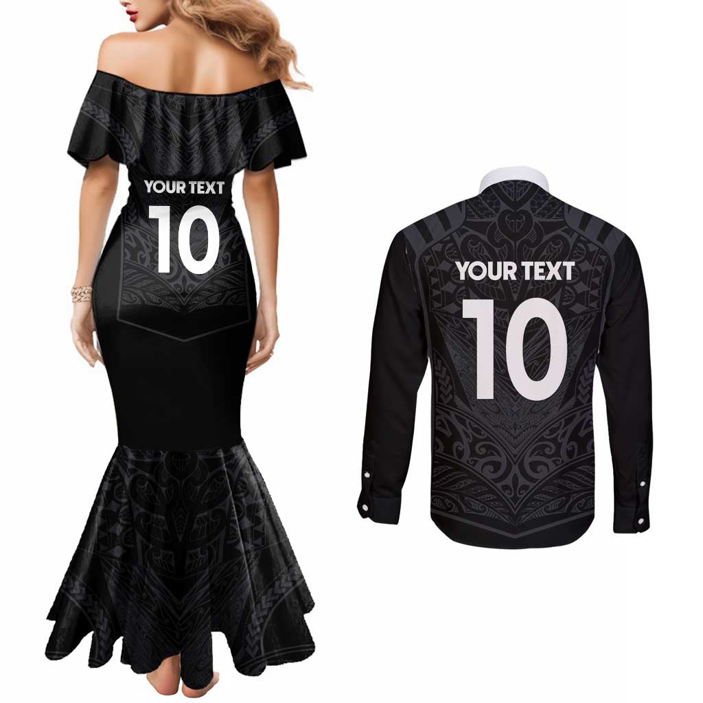 Custom Aotearoa Rugby Couples Matching Mermaid Dress and Long Sleeve Button Shirt The Blacks-Sporty T90 Style - Aussie Hoodie