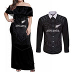 Custom Aotearoa Rugby Couples Matching Off Shoulder Maxi Dress and Long Sleeve Button Shirt The Blacks-Sporty T90 Style - Aussie Hoodie