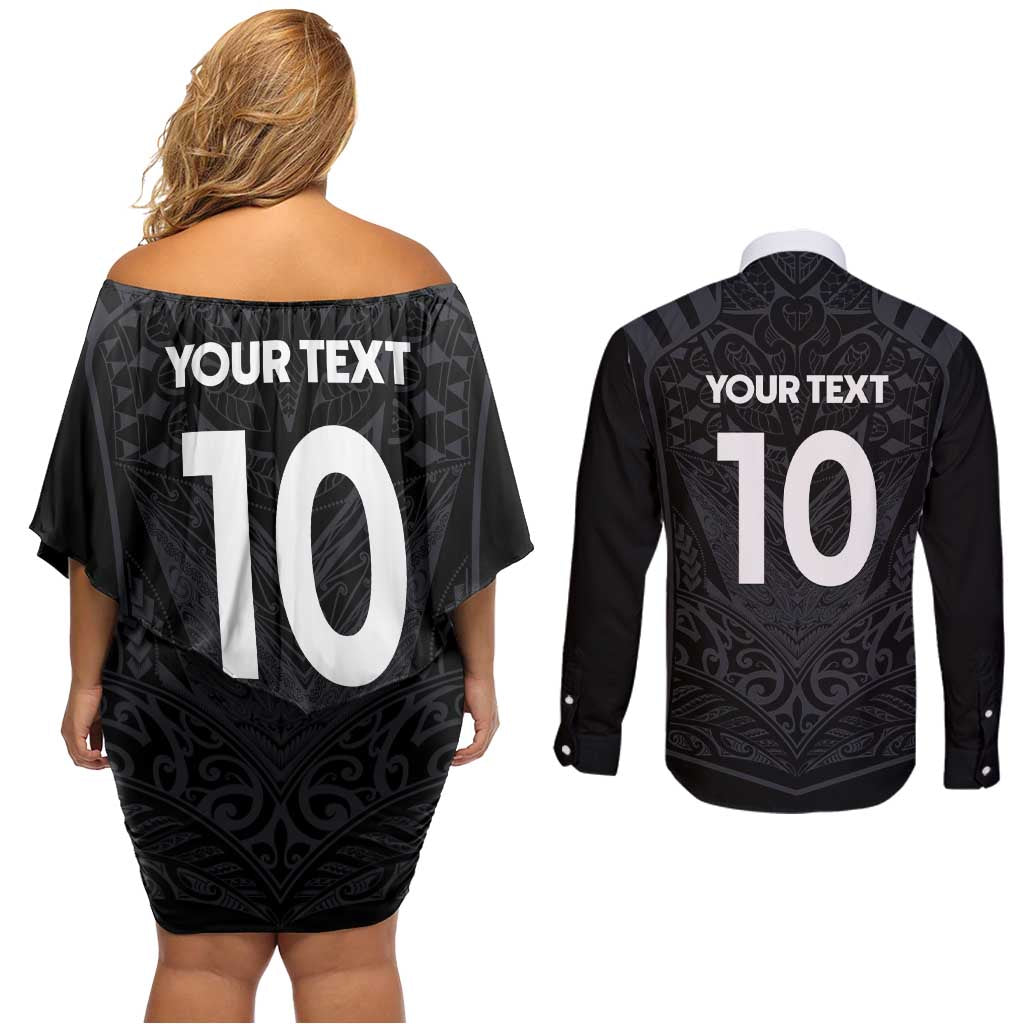 Custom Aotearoa Rugby Couples Matching Off Shoulder Short Dress and Long Sleeve Button Shirt The Blacks-Sporty T90 Style - Aussie Hoodie