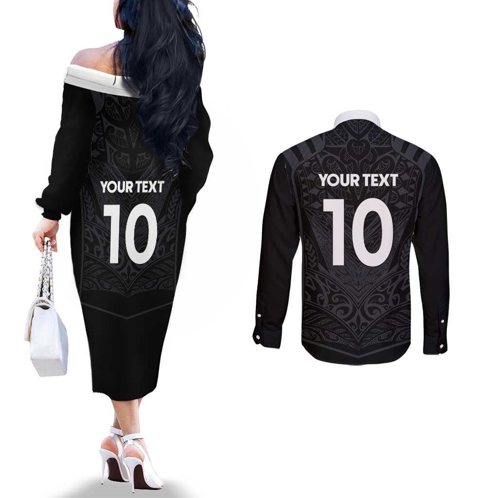 Custom Aotearoa Rugby Couples Matching Off The Shoulder Long Sleeve Dress and Long Sleeve Button Shirt The Blacks-Sporty T90 Style - Aussie Hoodie