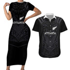 Custom Aotearoa Rugby Couples Matching Short Sleeve Bodycon Dress and Hawaiian Shirt The Blacks-Sporty T90 Style - Aussie Hoodie