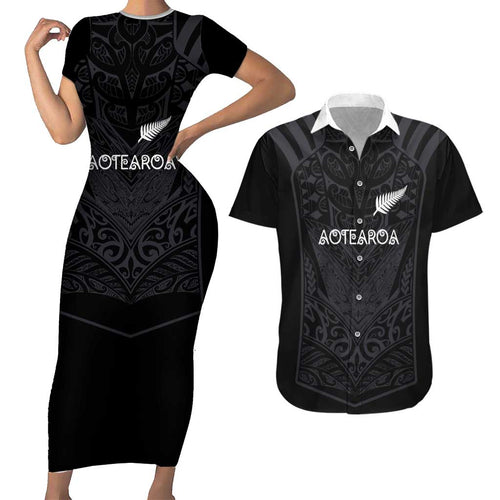 Custom Aotearoa Rugby Couples Matching Short Sleeve Bodycon Dress and Hawaiian Shirt The Blacks-Sporty T90 Style - Aussie Hoodie