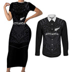 Custom Aotearoa Rugby Couples Matching Short Sleeve Bodycon Dress and Long Sleeve Button Shirt The Blacks-Sporty T90 Style - Aussie Hoodie