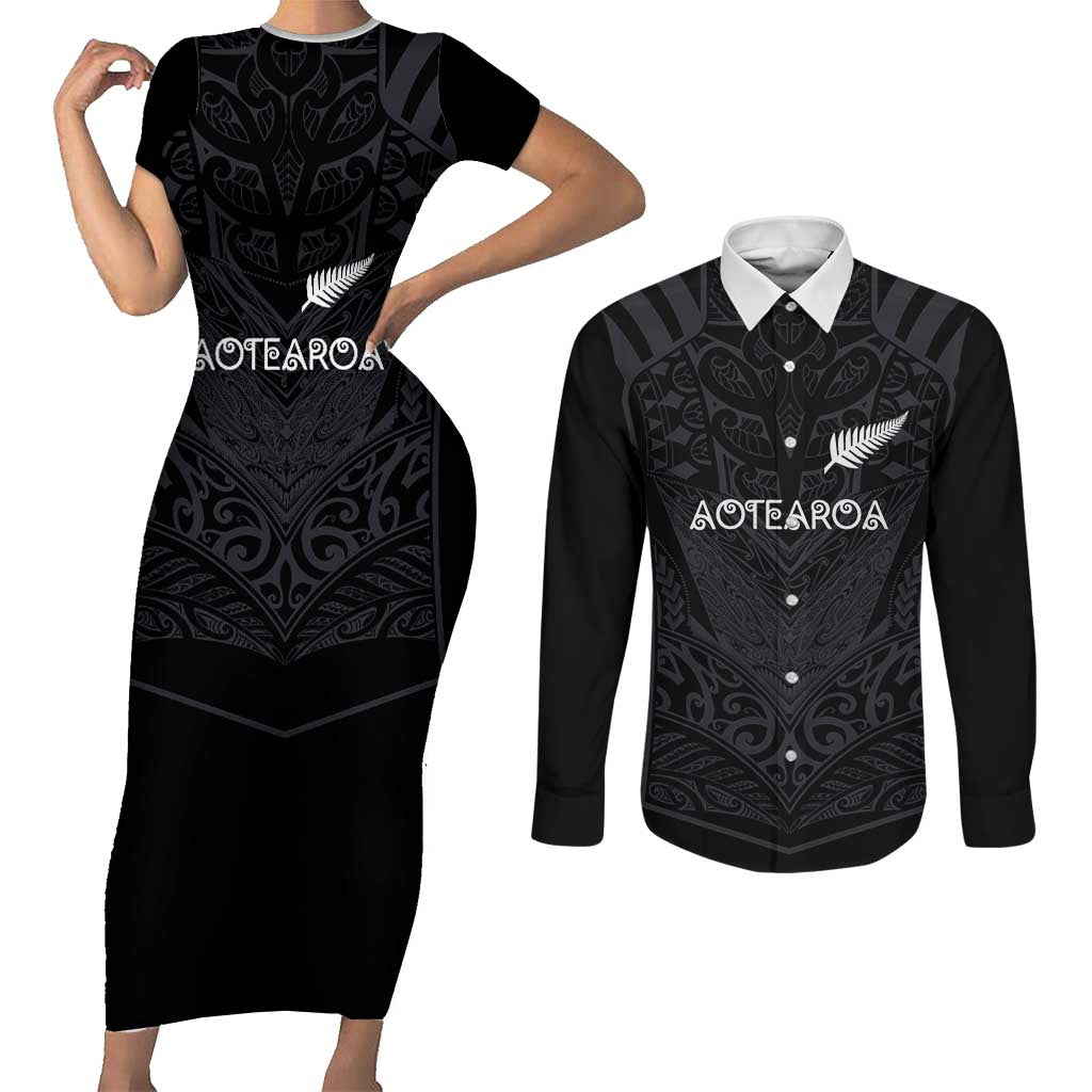 Custom Aotearoa Rugby Couples Matching Short Sleeve Bodycon Dress and Long Sleeve Button Shirt The Blacks-Sporty T90 Style - Aussie Hoodie