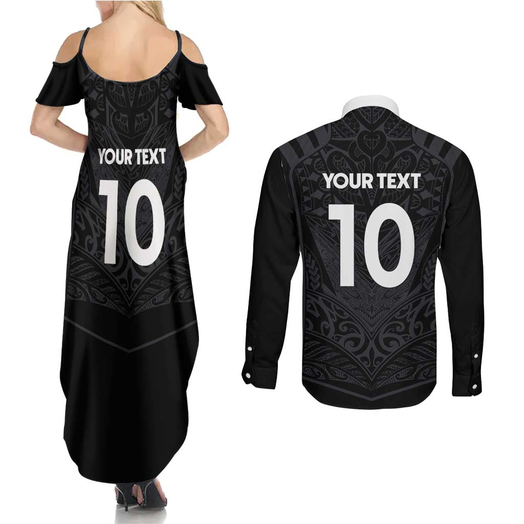 Custom Aotearoa Rugby Couples Matching Summer Maxi Dress and Long Sleeve Button Shirt The Blacks-Sporty T90 Style - Aussie Hoodie