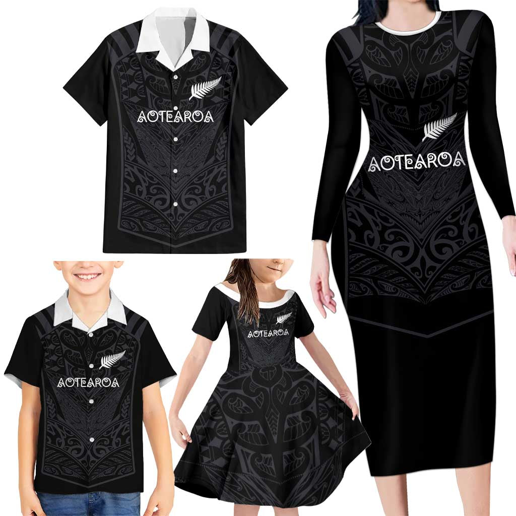 Custom Aotearoa Rugby Family Matching Long Sleeve Bodycon Dress and Hawaiian Shirt The Blacks-Sporty T90 Style - Aussie Hoodie