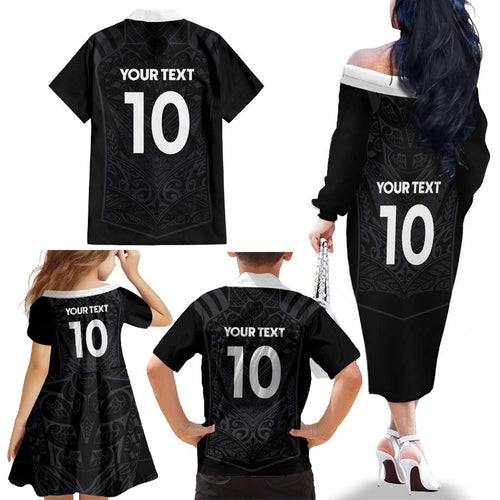 Custom Aotearoa Rugby Family Matching Off The Shoulder Long Sleeve Dress and Hawaiian Shirt The Blacks-Sporty T90 Style - Aussie Hoodie