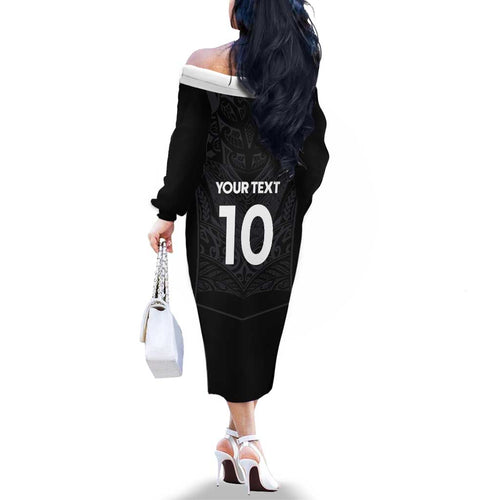 Custom Aotearoa Rugby Family Matching Off The Shoulder Long Sleeve Dress and Hawaiian Shirt The Blacks-Sporty T90 Style - Aussie Hoodie