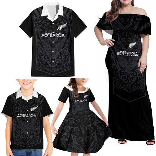 Custom Aotearoa Rugby Family Matching Off Shoulder Maxi Dress and Hawaiian Shirt The Blacks-Sporty T90 Style - Aussie Hoodie