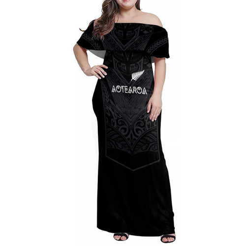 Custom Aotearoa Rugby Family Matching Off Shoulder Maxi Dress and Hawaiian Shirt The Blacks-Sporty T90 Style - Aussie Hoodie