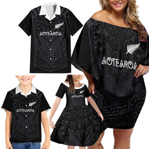 Custom Aotearoa Rugby Family Matching Off Shoulder Short Dress and Hawaiian Shirt The Blacks-Sporty T90 Style - Aussie Hoodie