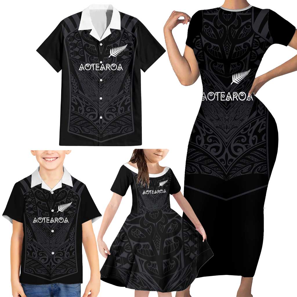 Custom Aotearoa Rugby Family Matching Short Sleeve Bodycon Dress and Hawaiian Shirt The Blacks-Sporty T90 Style - Aussie Hoodie