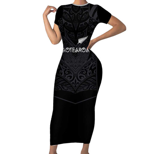 Custom Aotearoa Rugby Family Matching Short Sleeve Bodycon Dress and Hawaiian Shirt The Blacks-Sporty T90 Style - Aussie Hoodie