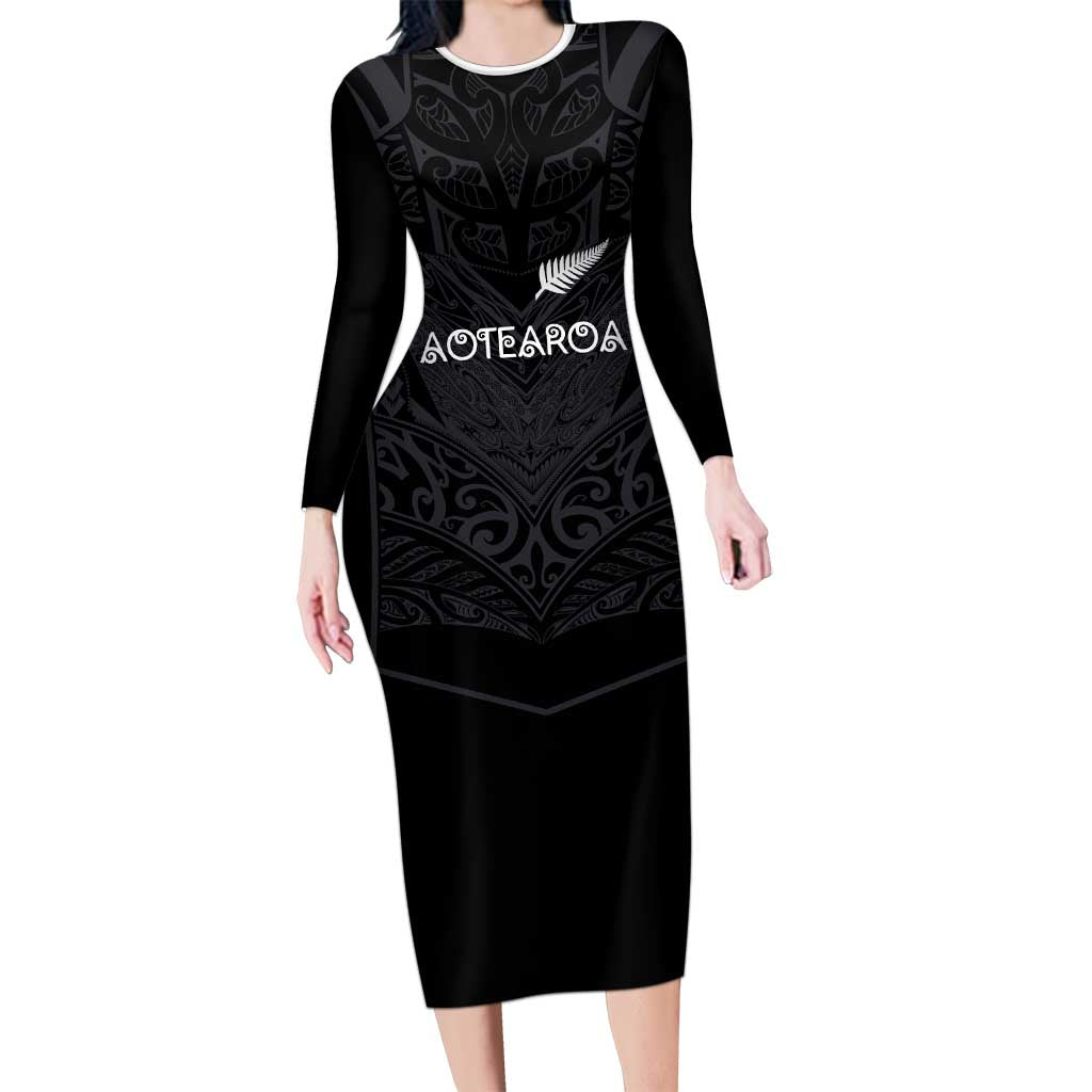 Custom Aotearoa Rugby Long Sleeve Bodycon Dress The Blacks-Sporty T90 Style - Aussie Hoodie
