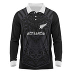 Custom Aotearoa Rugby Long Sleeve Polo Shirt The Blacks-Sporty T90 Style - Aussie Hoodie