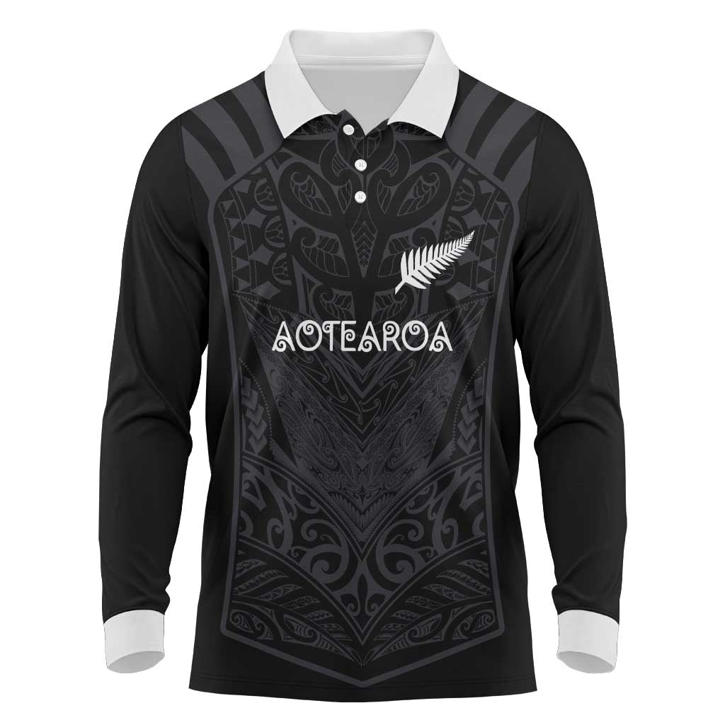 Custom Aotearoa Rugby Long Sleeve Polo Shirt The Blacks-Sporty T90 Style - Aussie Hoodie
