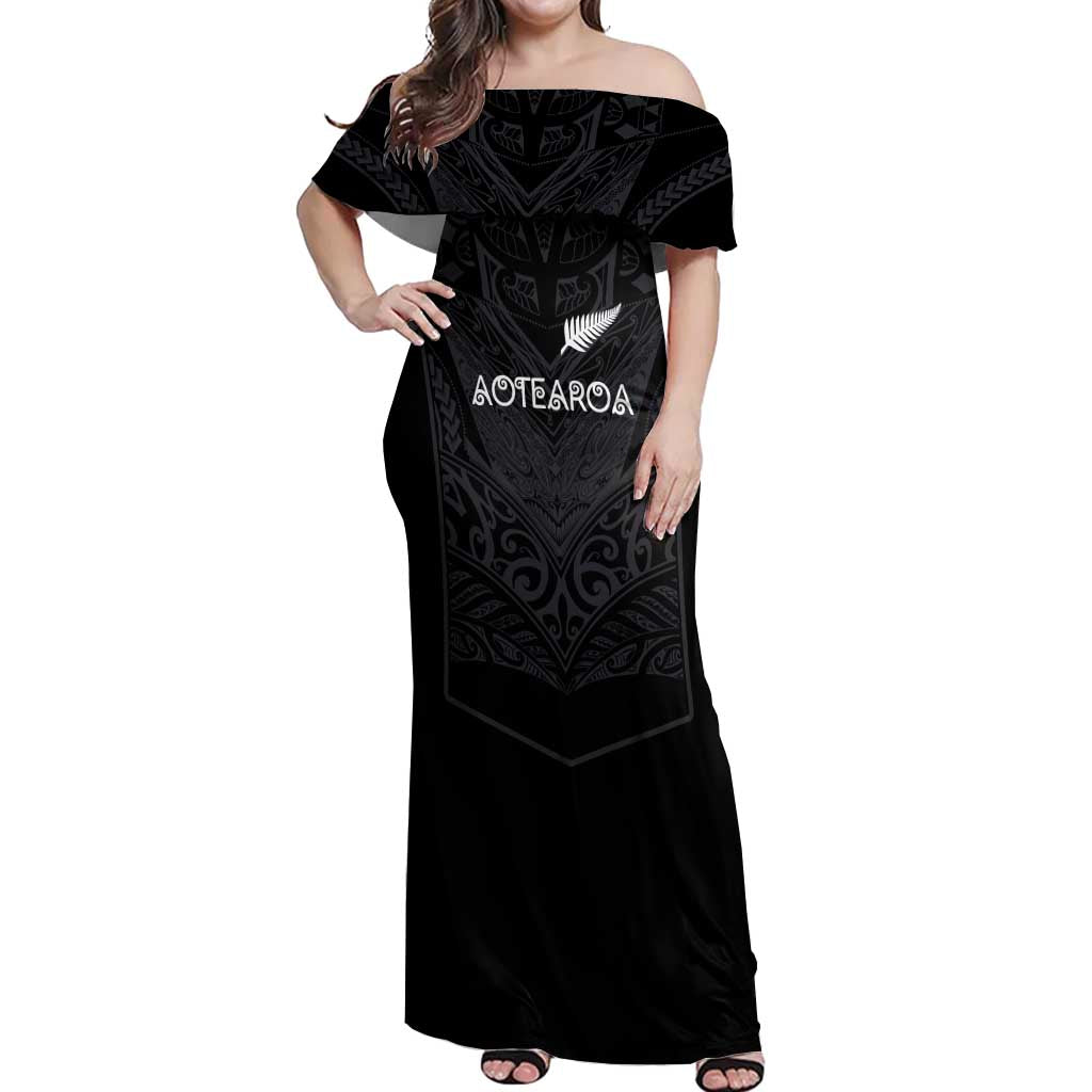 Custom Aotearoa Rugby Off Shoulder Maxi Dress The Blacks-Sporty T90 Style - Aussie Hoodie