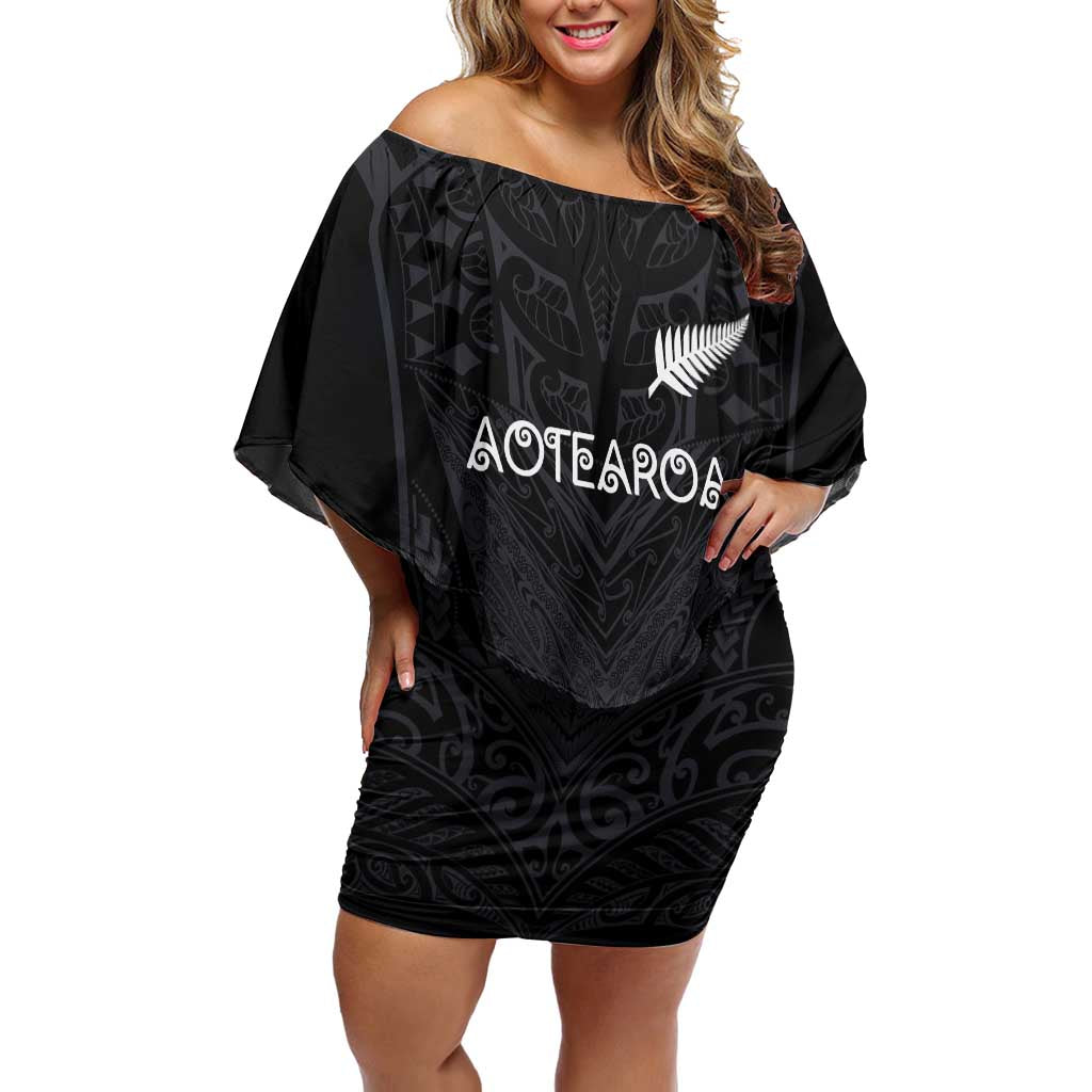Custom Aotearoa Rugby Off Shoulder Short Dress The Blacks-Sporty T90 Style - Aussie Hoodie