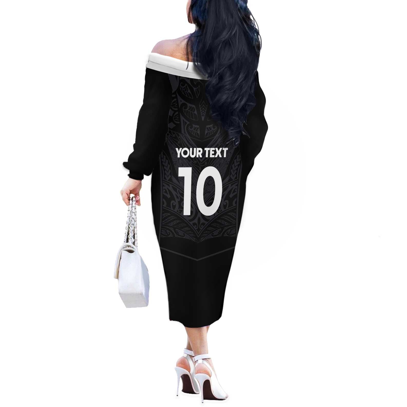 Custom Aotearoa Rugby Off The Shoulder Long Sleeve Dress The Blacks-Sporty T90 Style - Aussie Hoodie