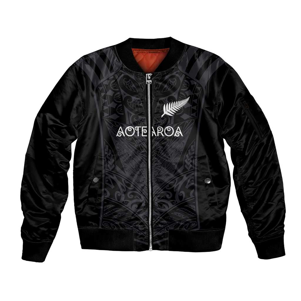 Custom Aotearoa Rugby Sleeve Zip Bomber Jacket The Blacks-Sporty T90 Style - Aussie Hoodie
