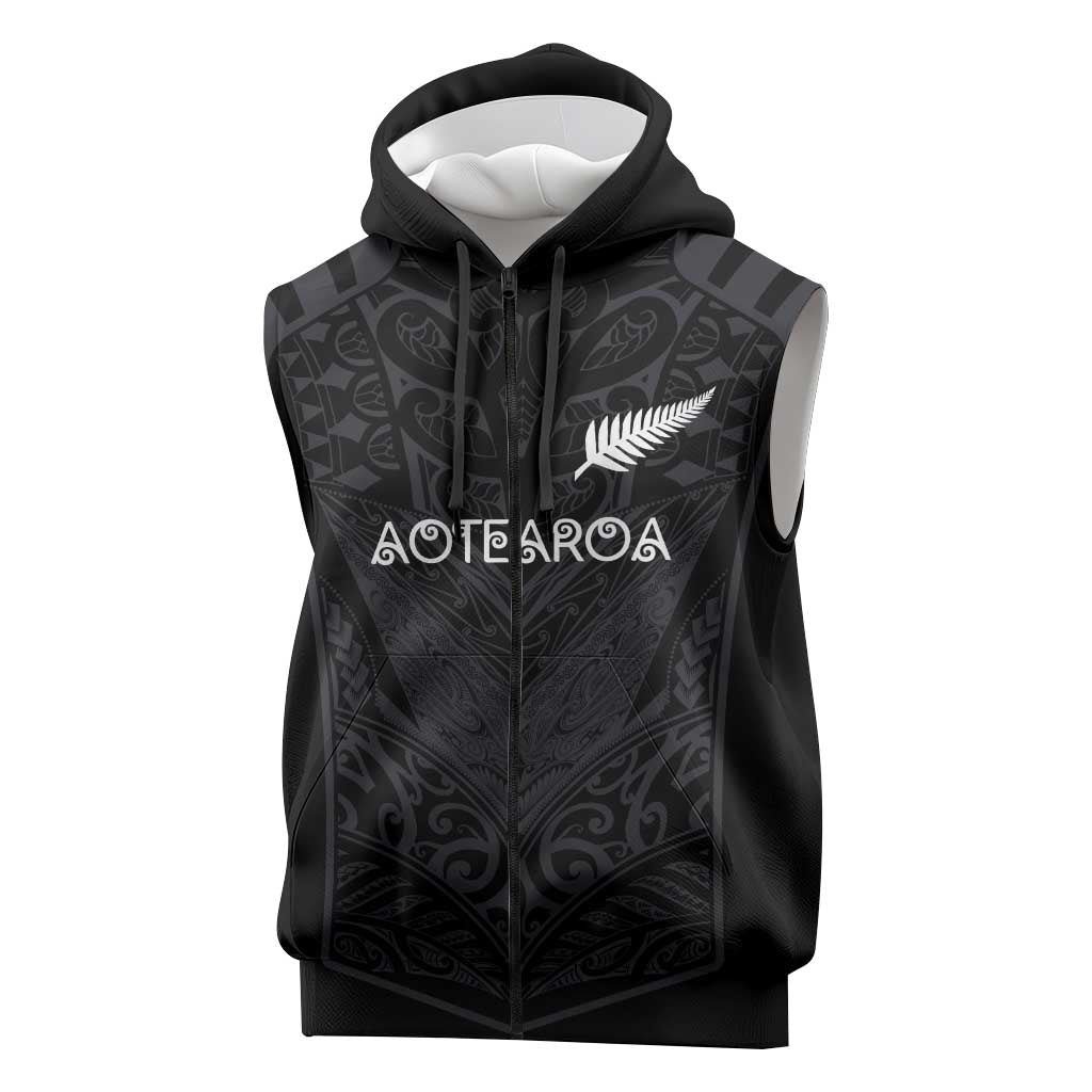Custom Aotearoa Rugby Sleeveless Zip Hoodie The Blacks-Sporty T90 Style - Aussie Hoodie