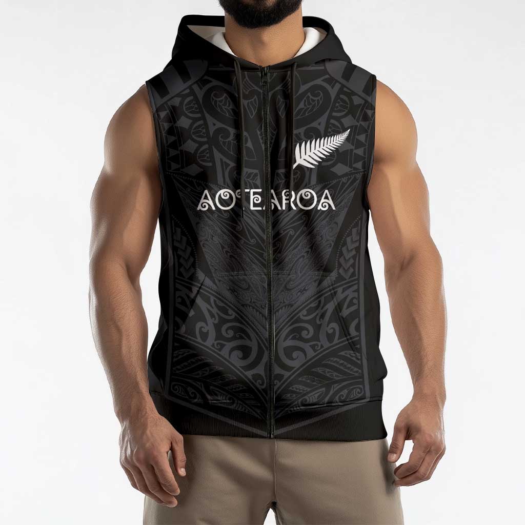Custom Aotearoa Rugby Sleeveless Zip Hoodie The Blacks-Sporty T90 Style - Aussie Hoodie